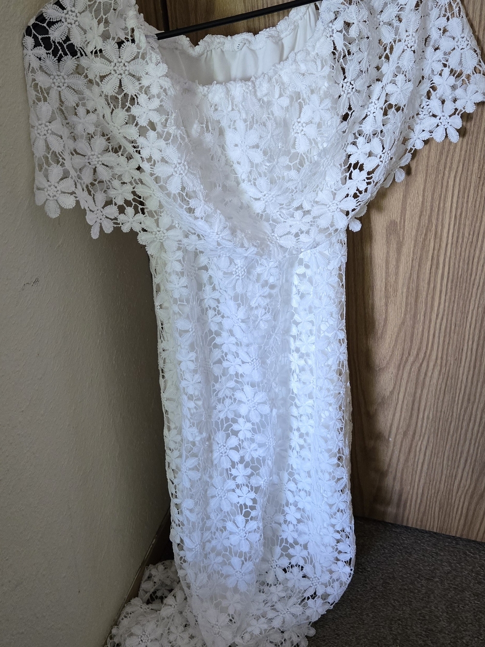 SHEIN White Floral Lace Off-Shoulder Midi Dress